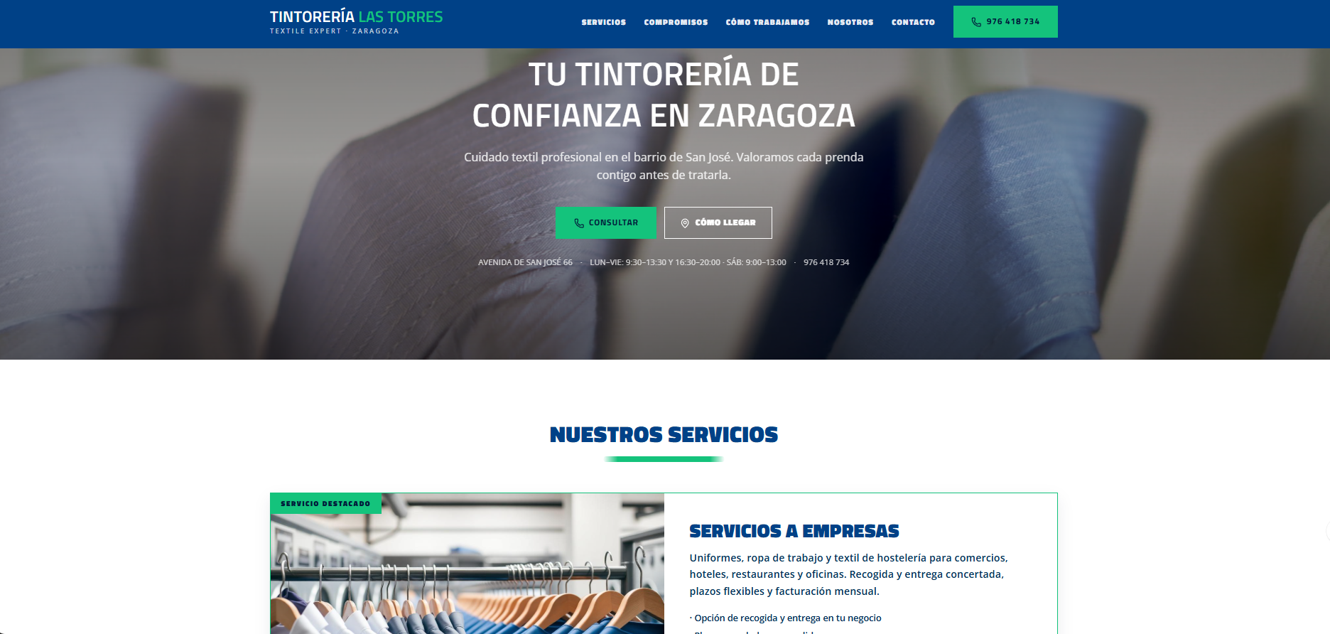 Captura de la web de Tintorería Las Torres